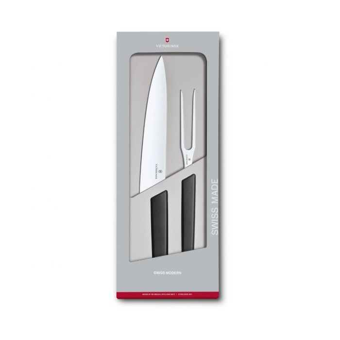 Victorinox Swiss Modern carving knife and meat fork, black